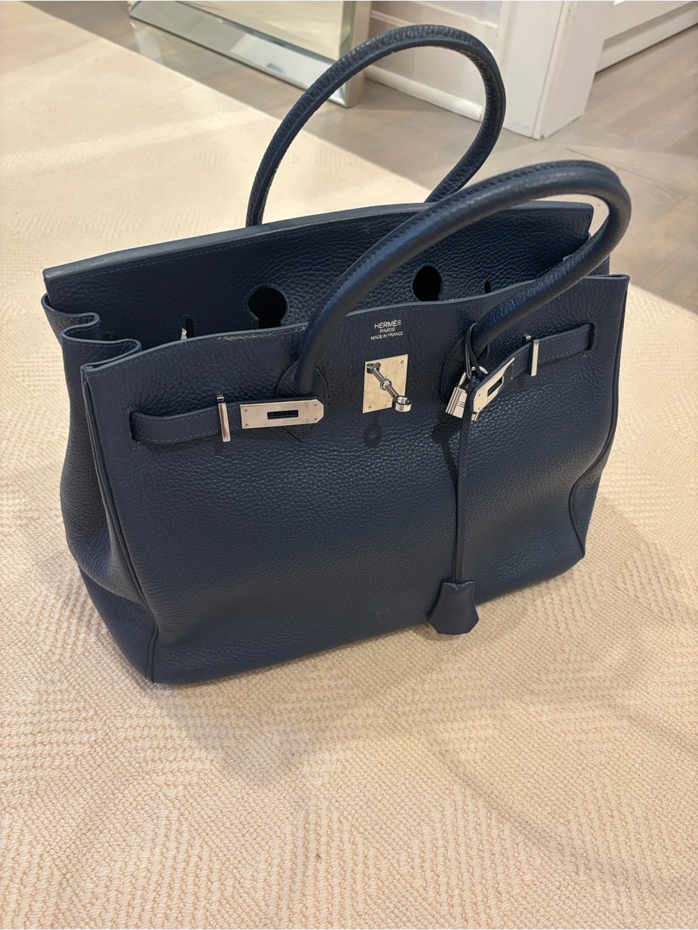 Navy Blue Togo Birkin-Style Leather Tote